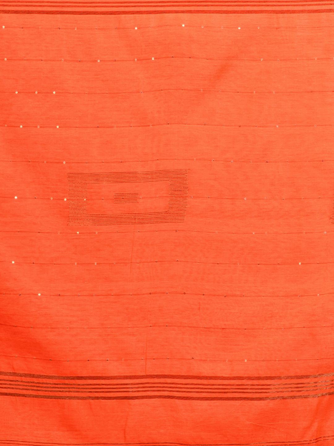 Orange Blended Cotton handwoevn saree with sequin work