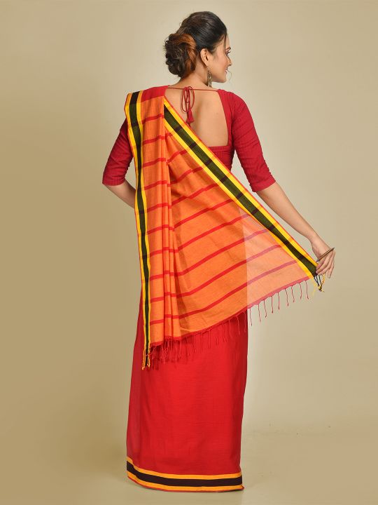 Red pure Handspun Cotton Hand woven saree