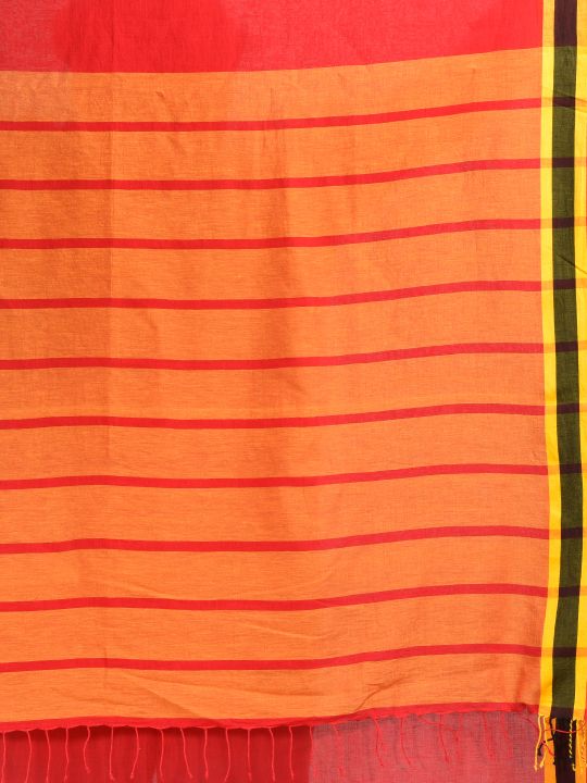Red pure Handspun Cotton Hand woven saree