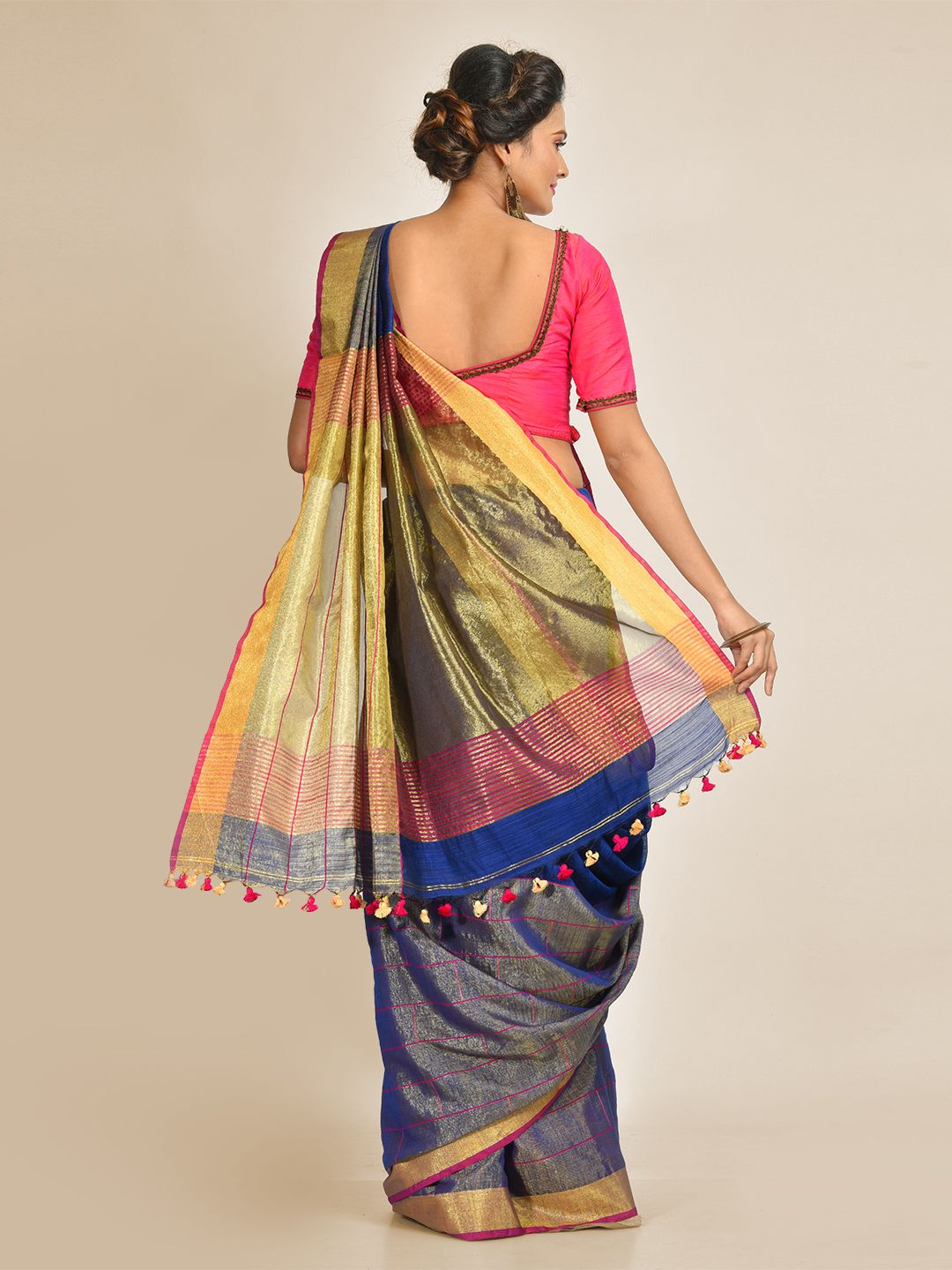 Blue Art Silk and Cotton Blended Hand woven saree with  zari
