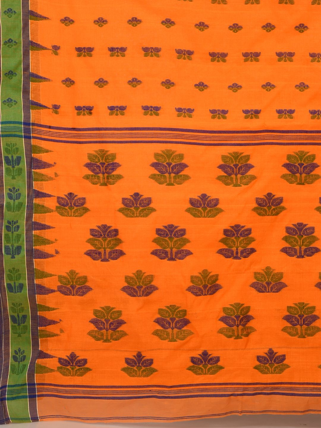 Orange Pure Cotton hand woven jamdani buti tant saree