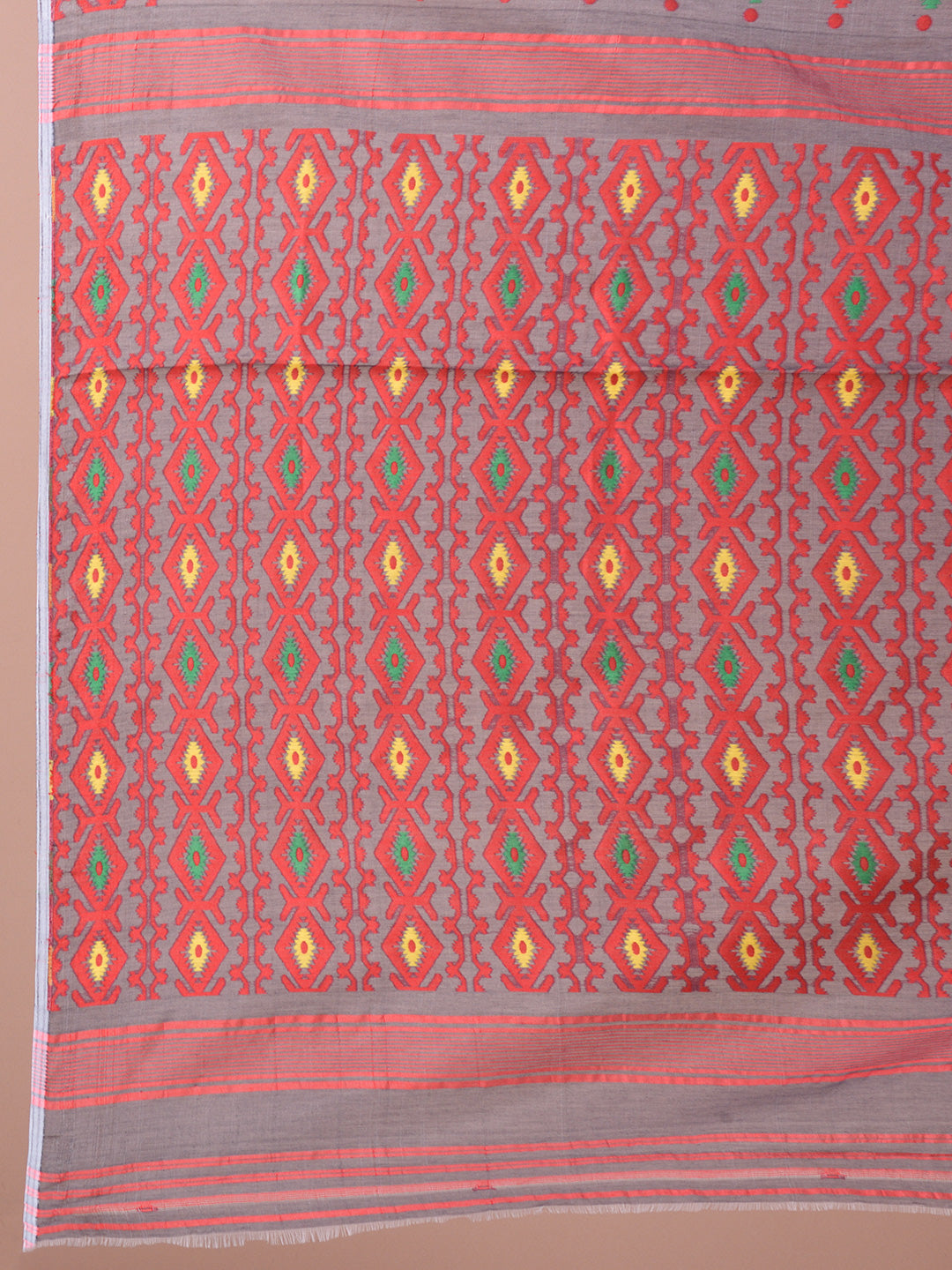 Grey and Multicoloue Cotton Blended Hand woven soft Jamdani saree