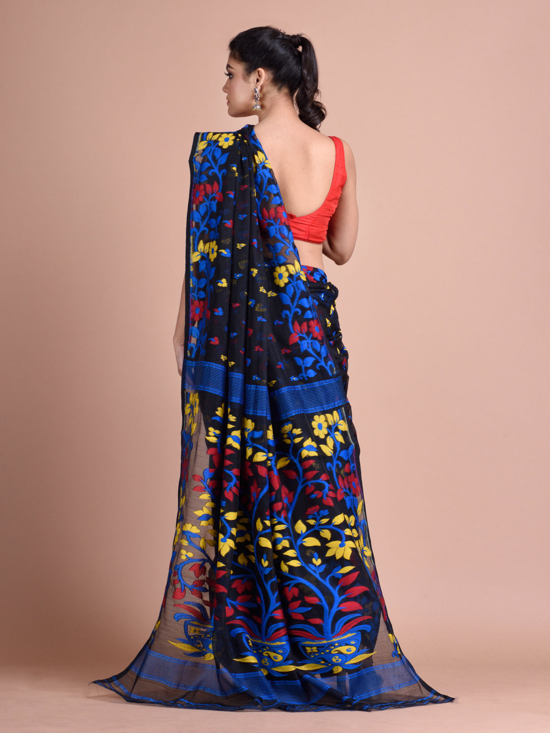 Black and Multicolor Cotton Blended Hand woven soft Jamdani saree