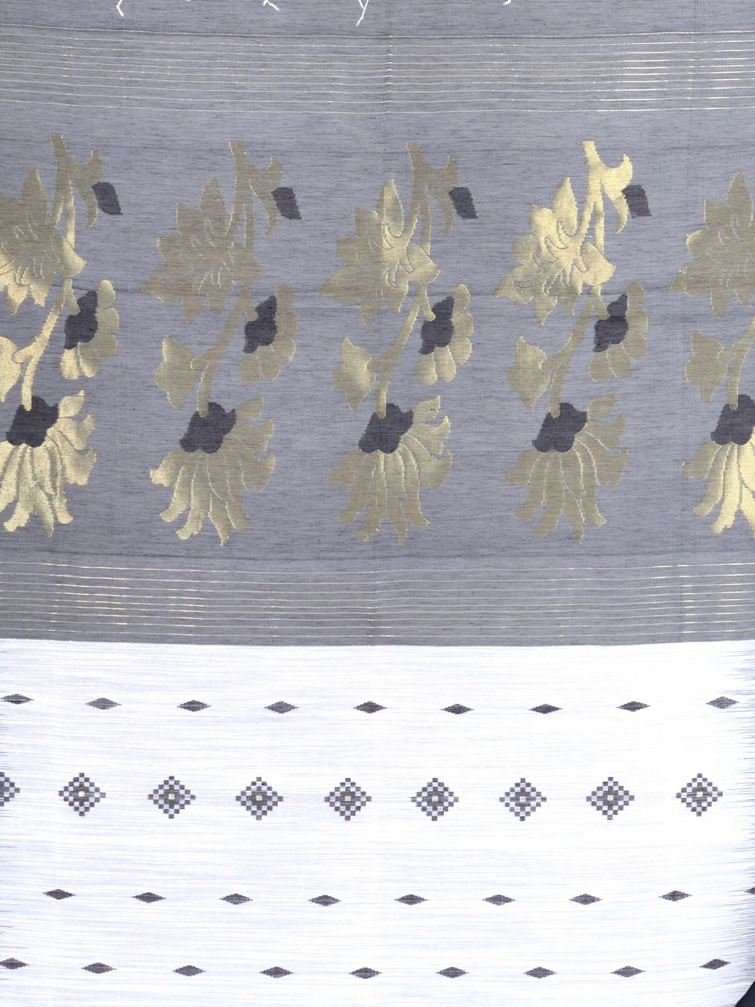 White and Black Contrast  Hand woven Saree