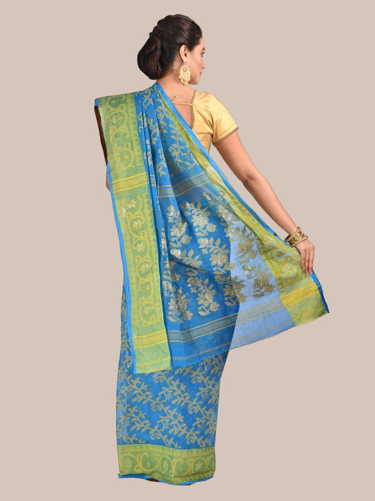 Blue Cotton Hand woven Jamdani saree