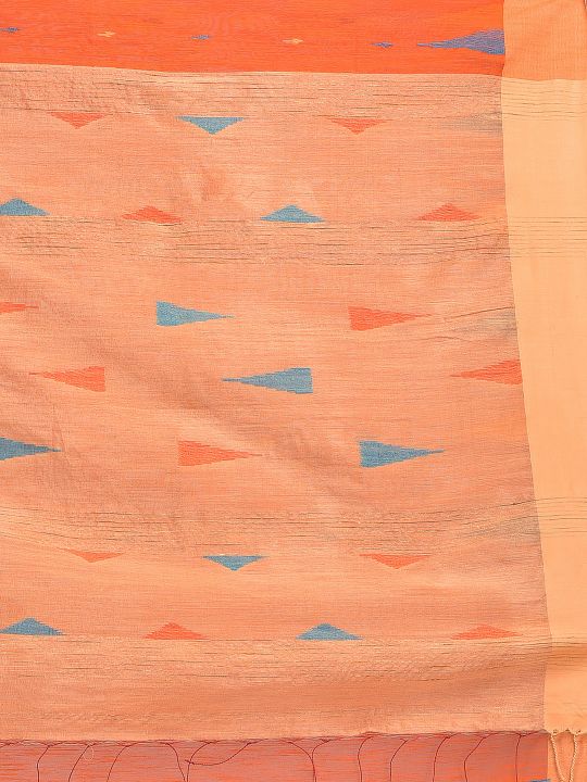 Orange Blended Cotton Hand woven Saree