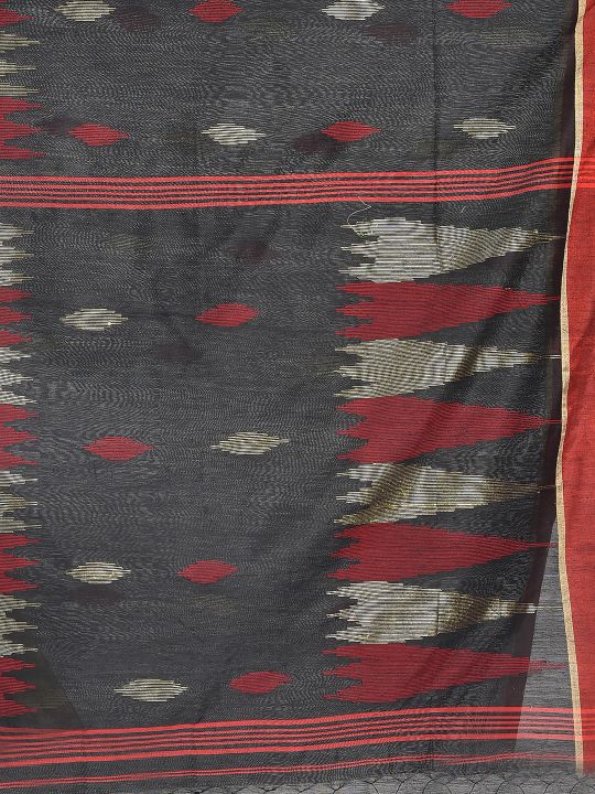 Black Blended Cotton Hand woven Saree