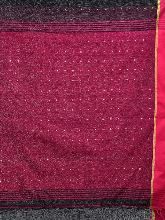 Black and Pink border Blended Cotton Hand woven saree with sequin work