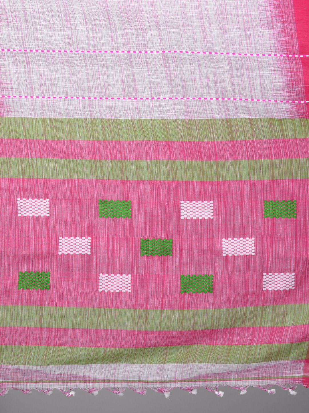 Off White & Pink Handwoven Cotton Saree