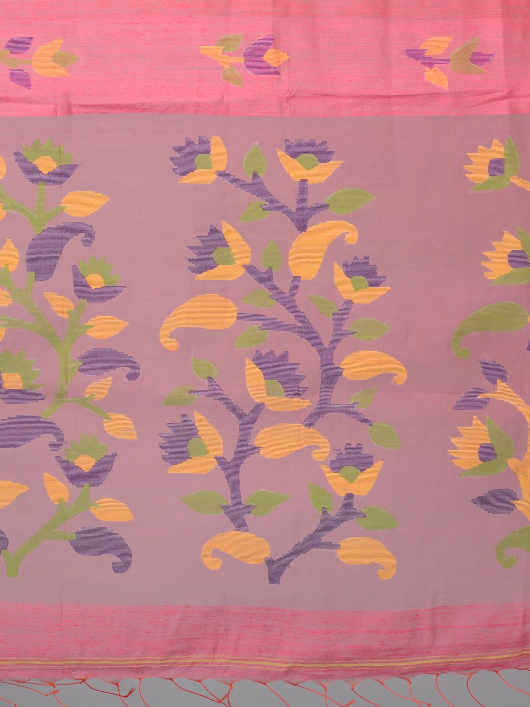 Pink Hand woven Matka Silk Saree with Jamdani work in pallu