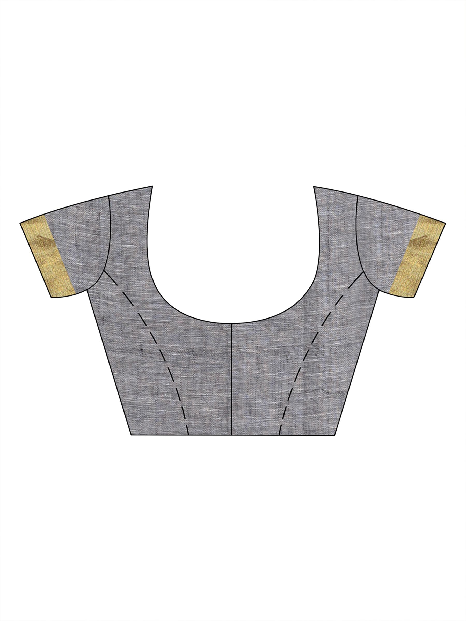 Grey Hand Woven Linen Saree with Jamdani Work in Pallu
