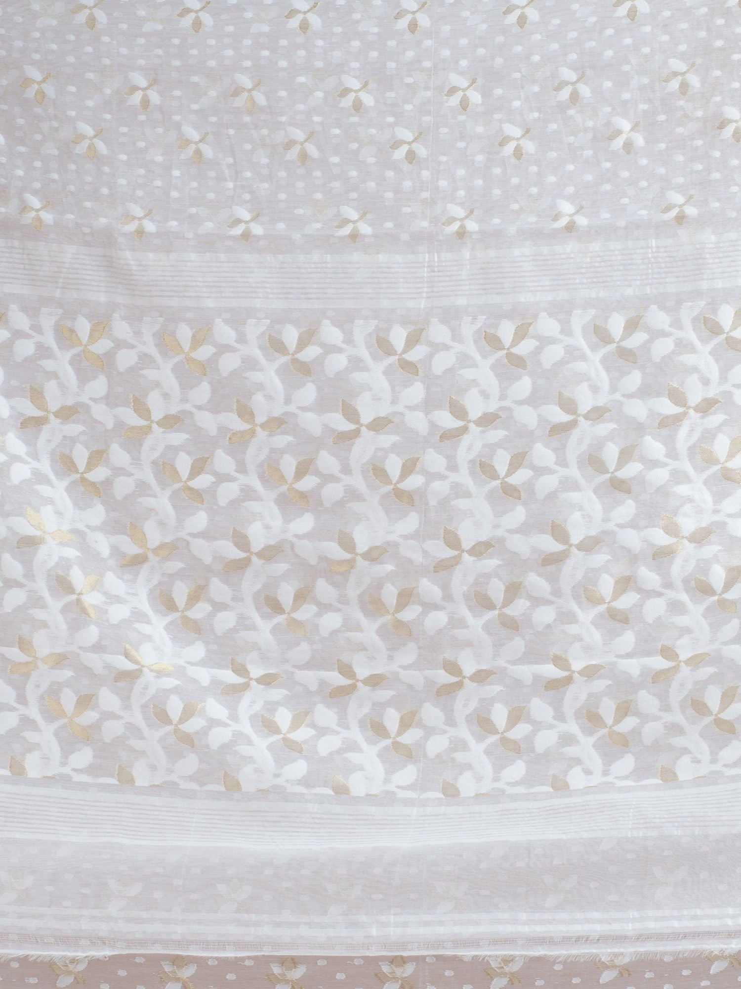 White Jamdani Saree With Floral Woven Designs