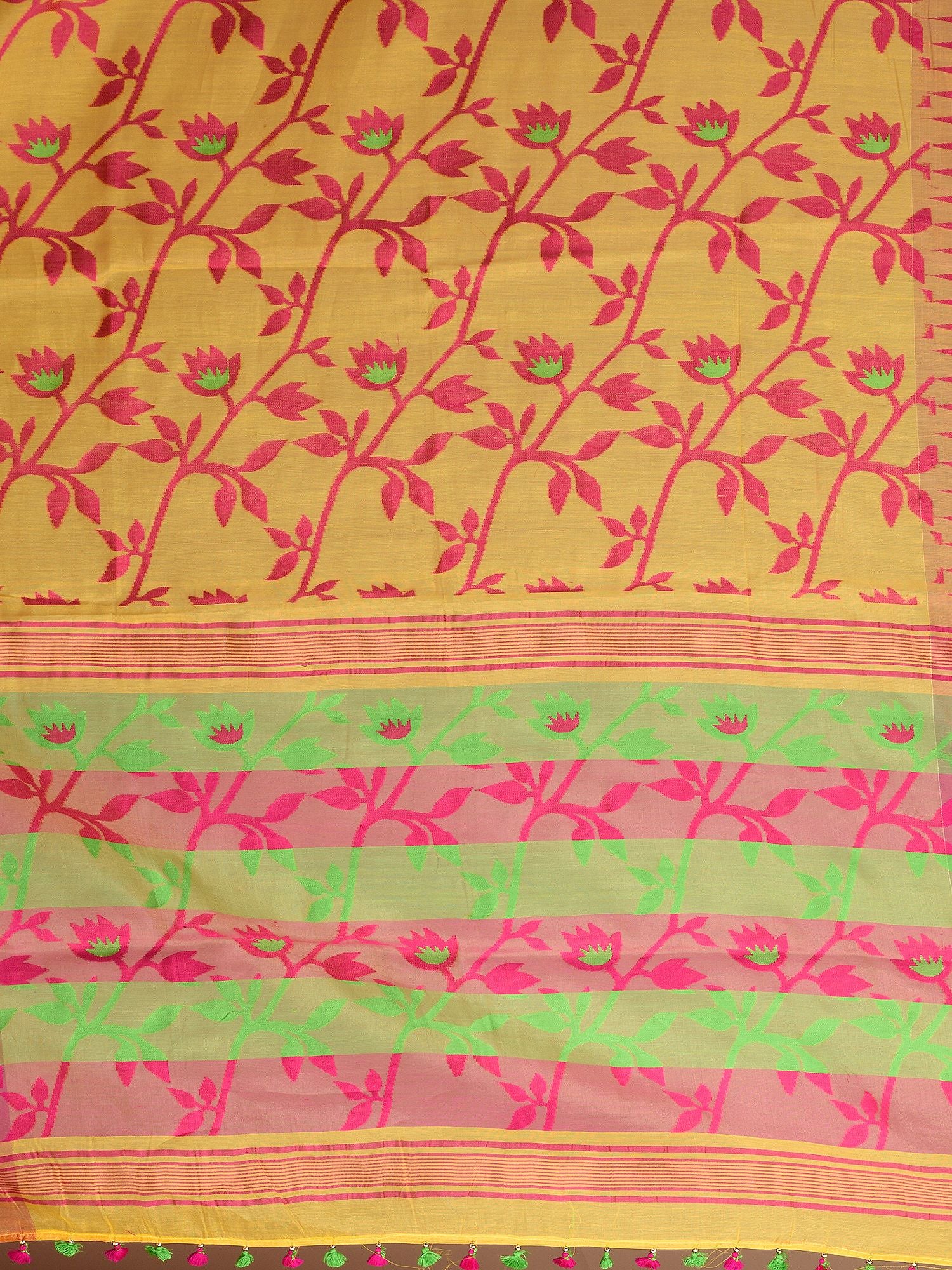 Canary Yellow Jamdani Saree With Floral Designs