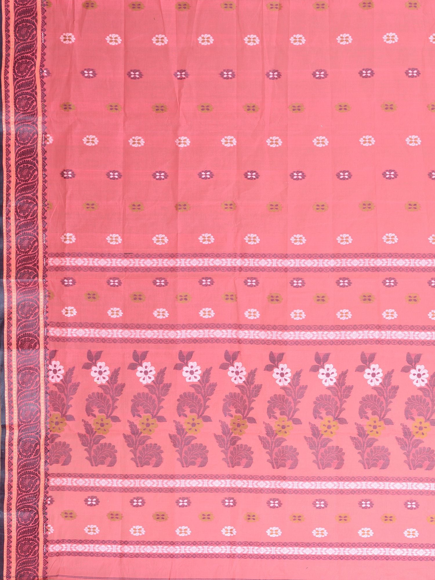 Punch Pink Cotton Saree With Paisley Borders