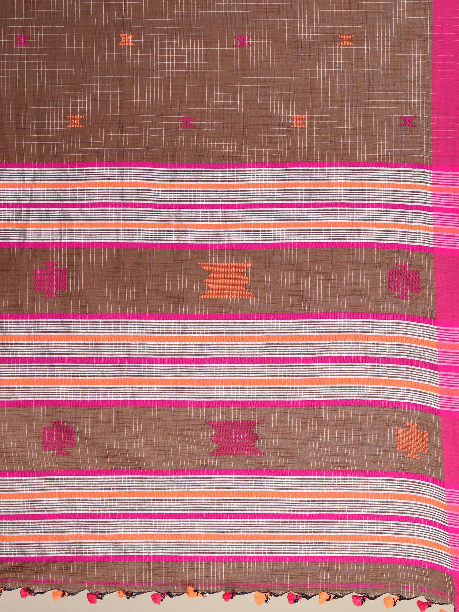 Chocolate Brown Pure Cotton hand woven saree with duel border