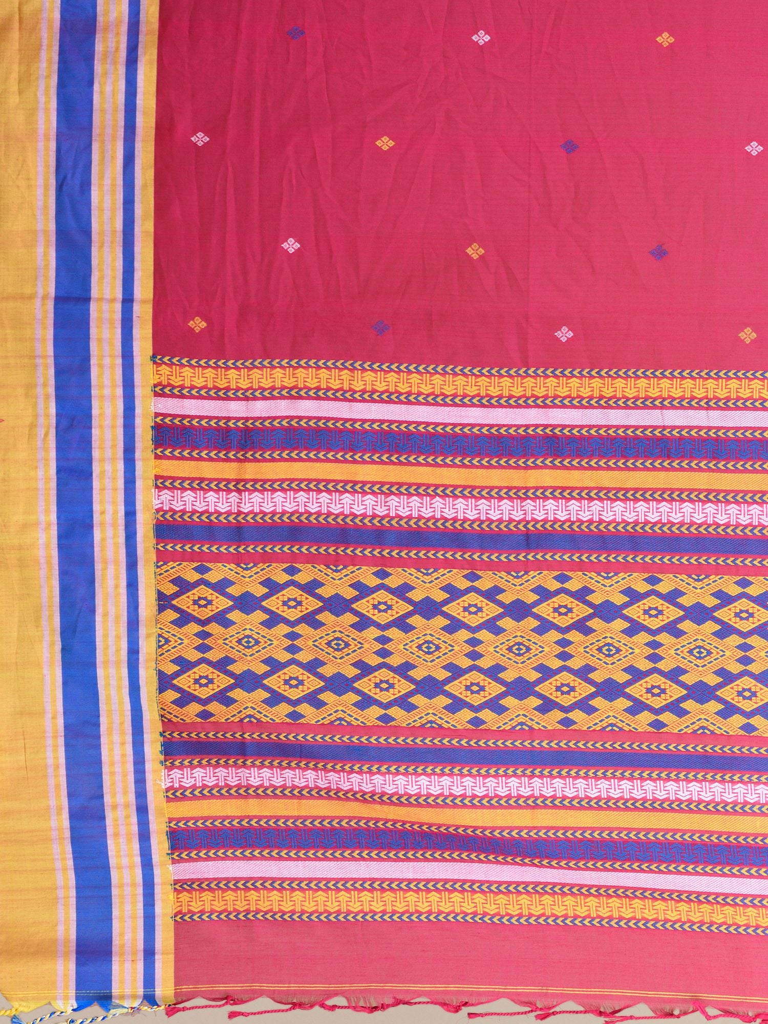 Rani Pure Cotton Hand woven saree with Multicolor border