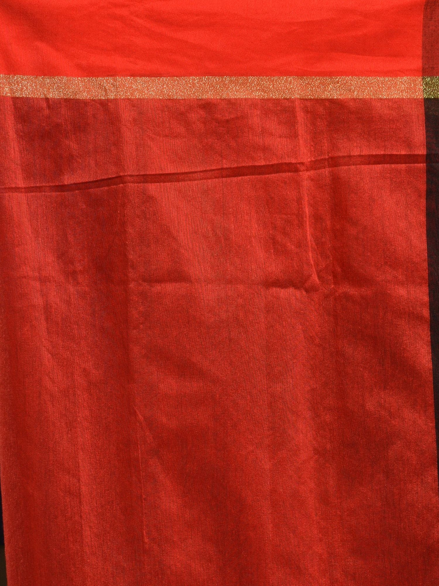 Black Blended Cotton hand woven saree with Red border