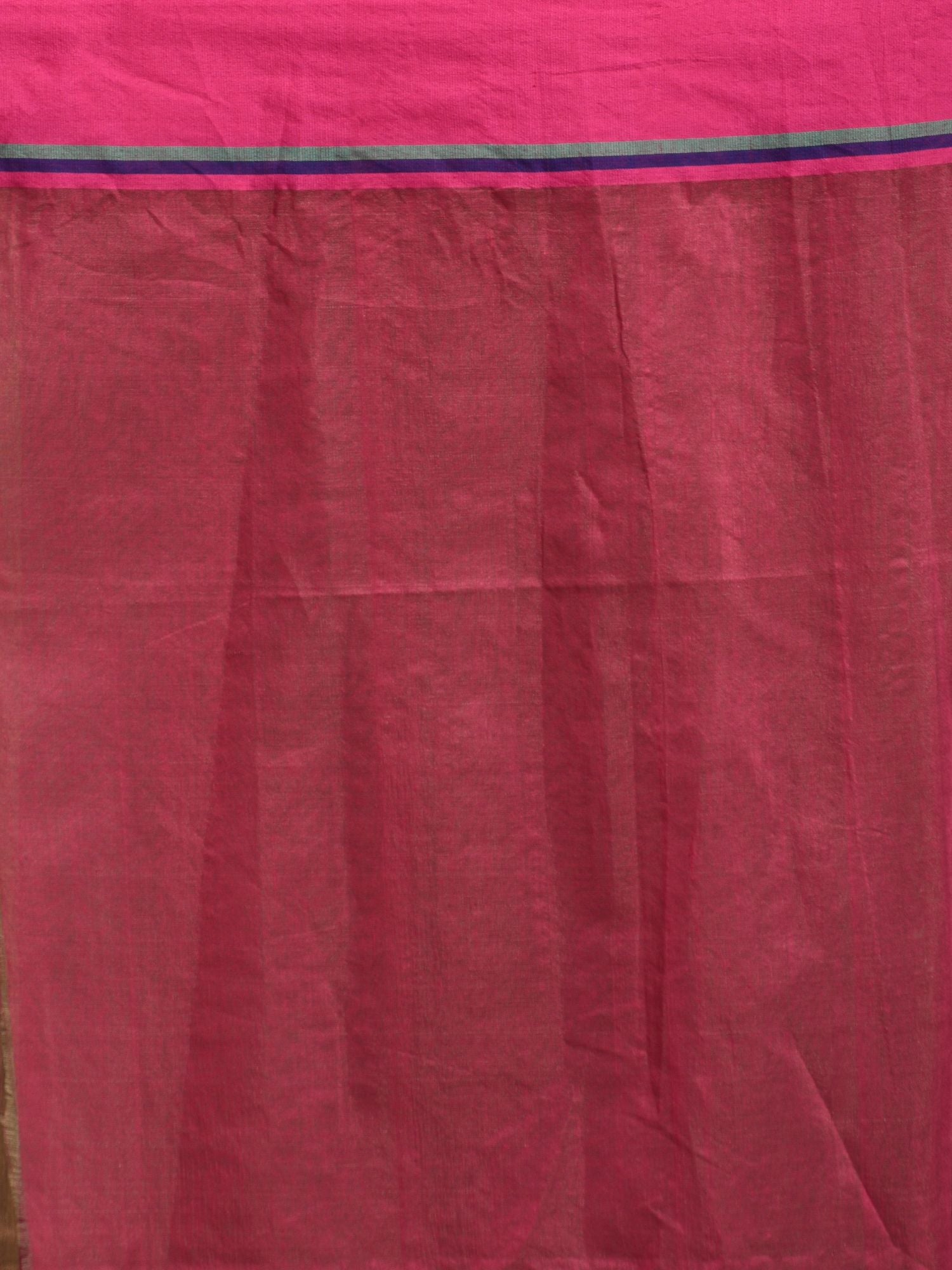 Beige Blended Cotton hand woven saree with Pink border