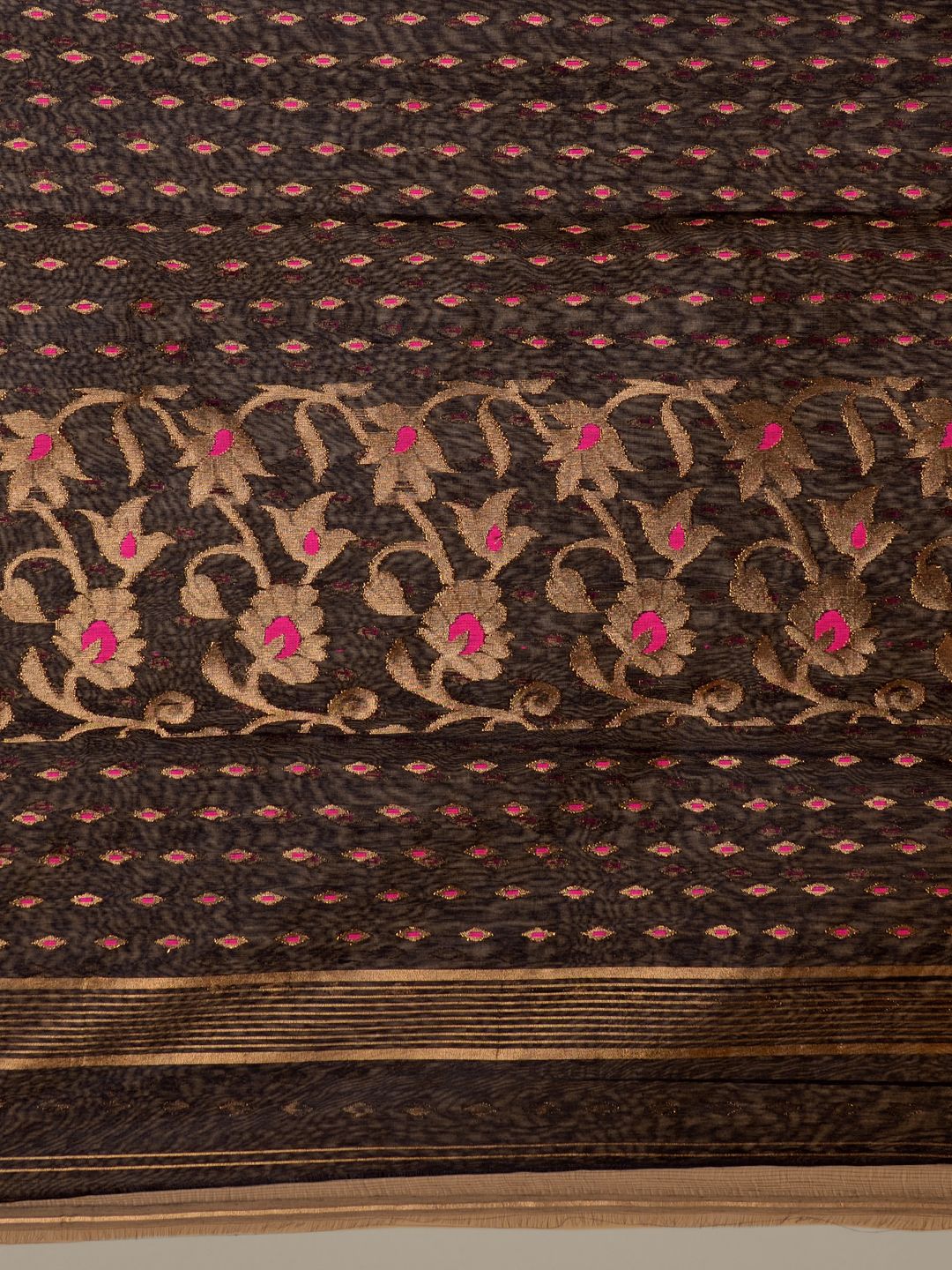 Black Silk Cotton handwoven soft Jamdani saree with zari work