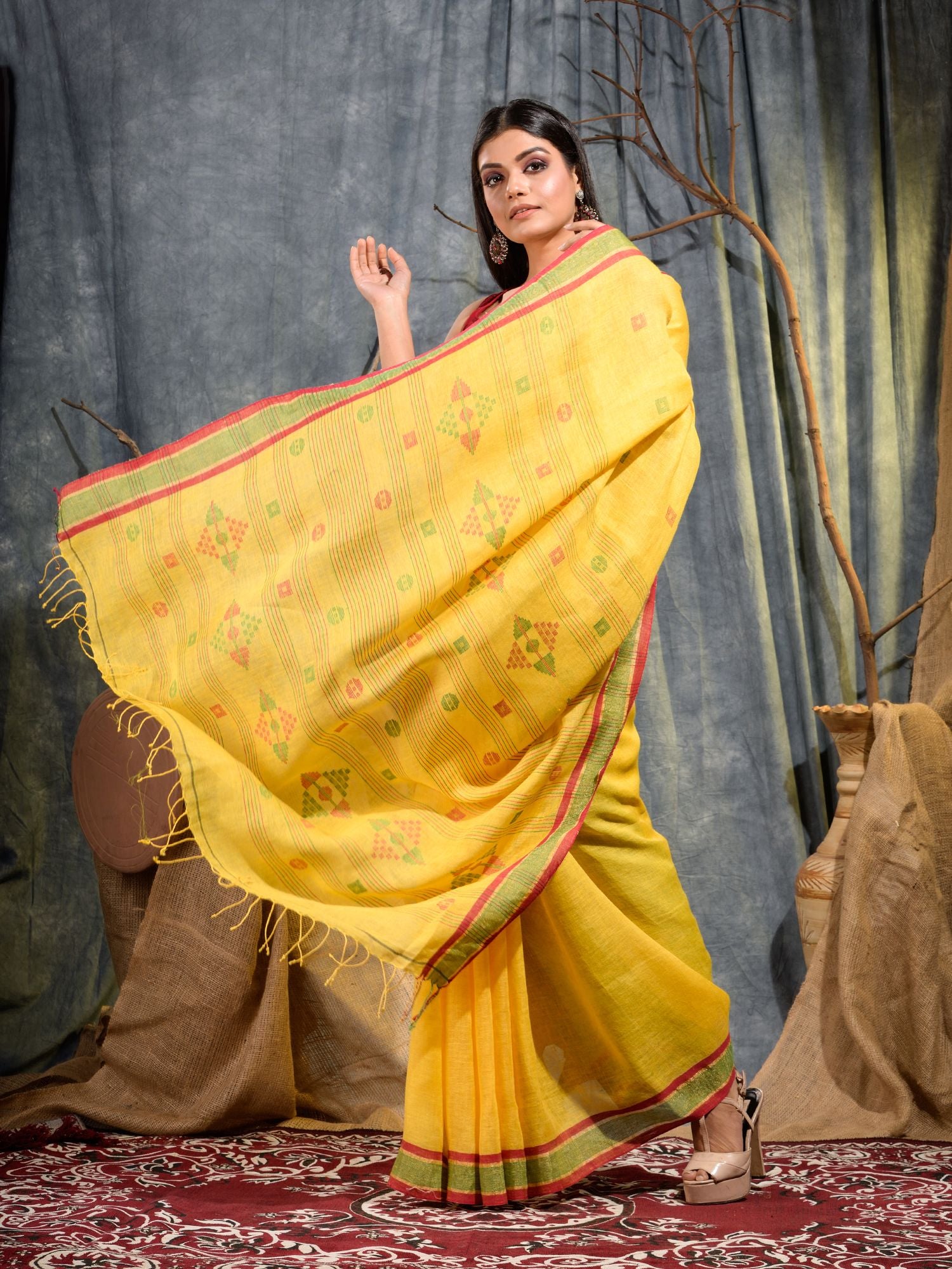 Yellow Handwoven Pure Linen Saree