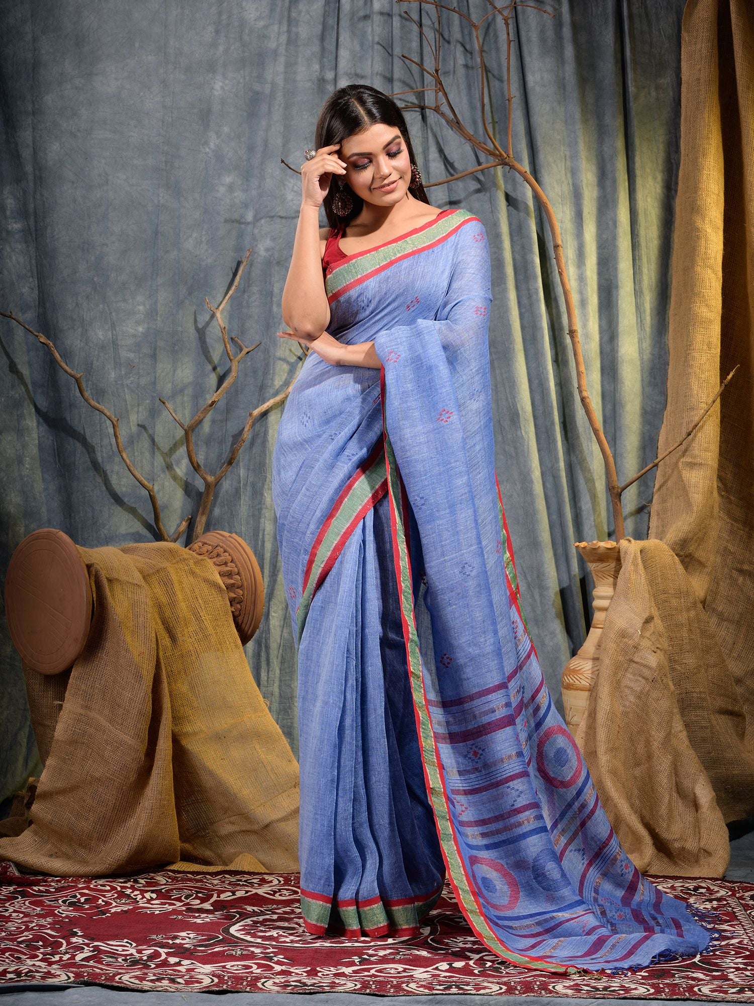 Blue Soft Handwoven Linen Saree