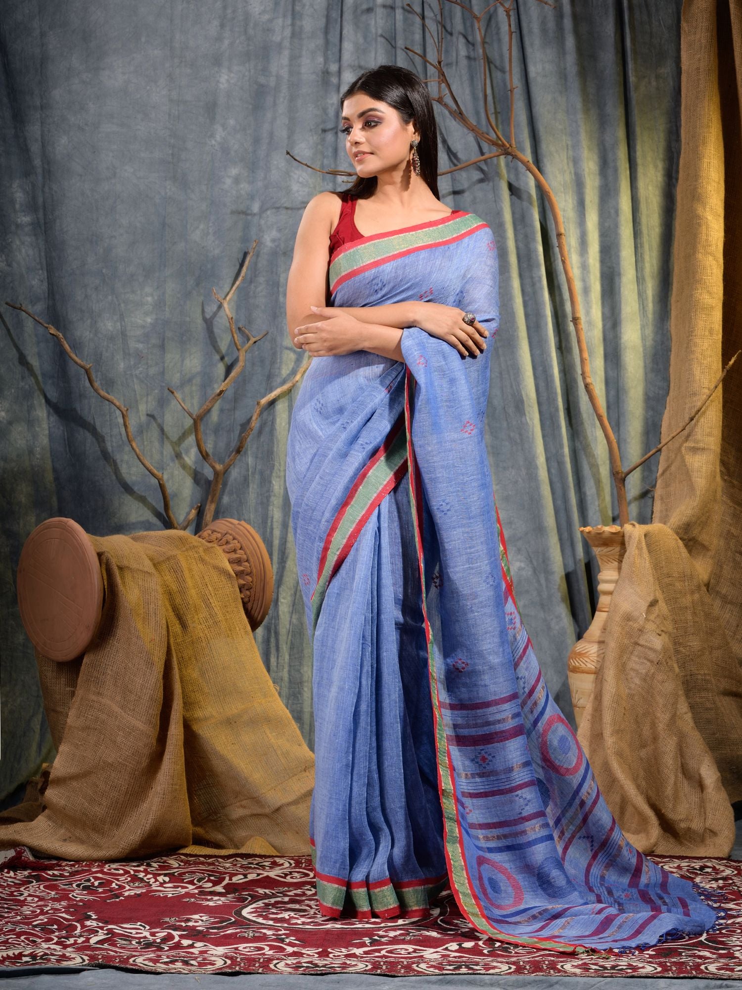 Blue Soft Handwoven Linen Saree