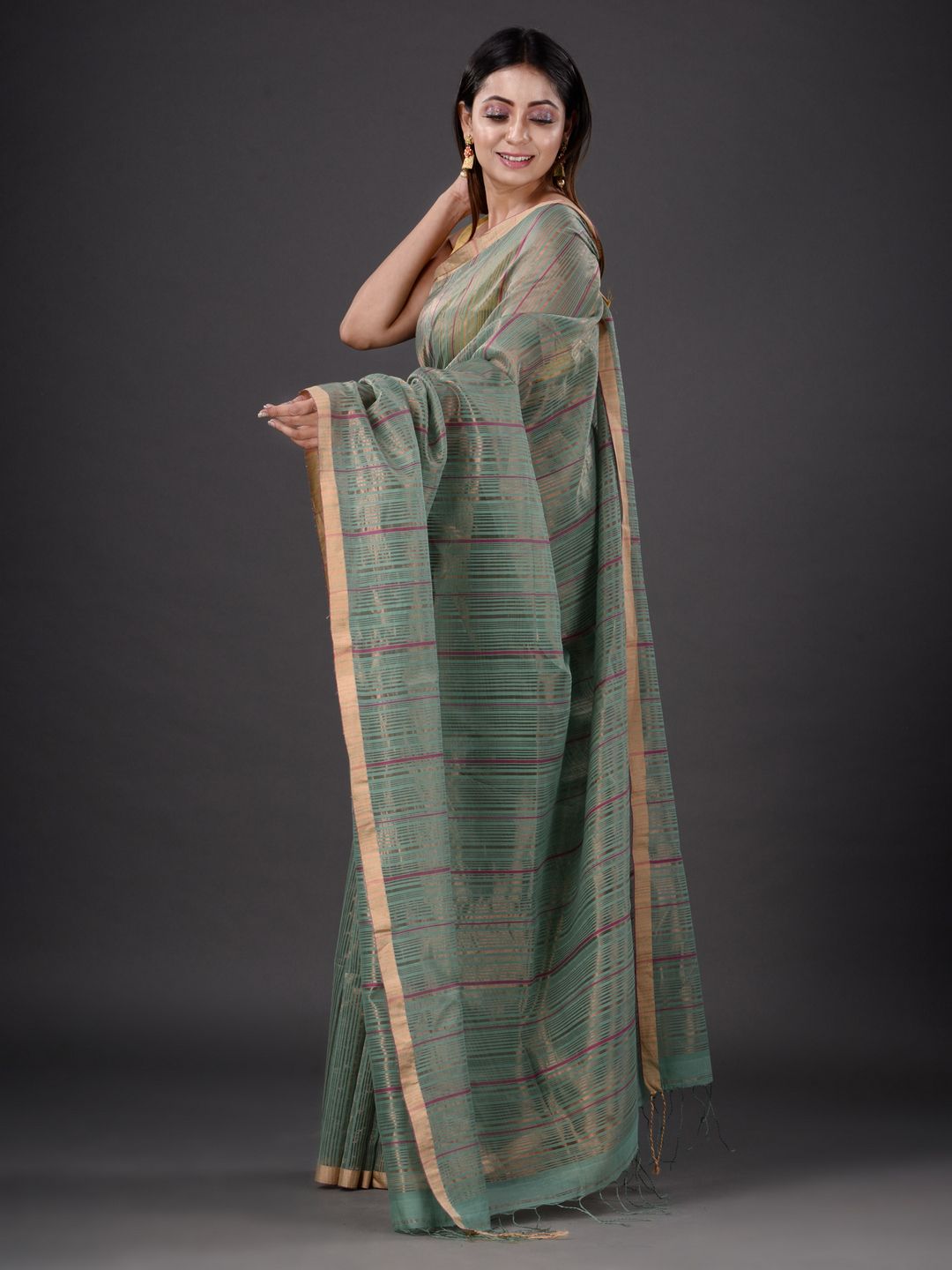 PURE SILK AND HAND SPUN COTTON SILK SAREE WITH TESTED JARI