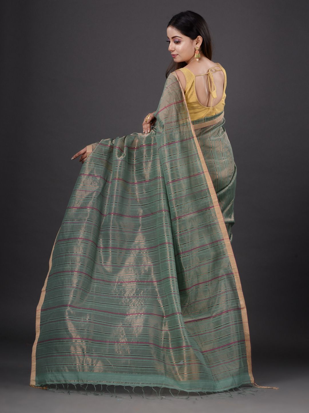 PURE SILK AND HAND SPUN COTTON SILK SAREE WITH TESTED JARI