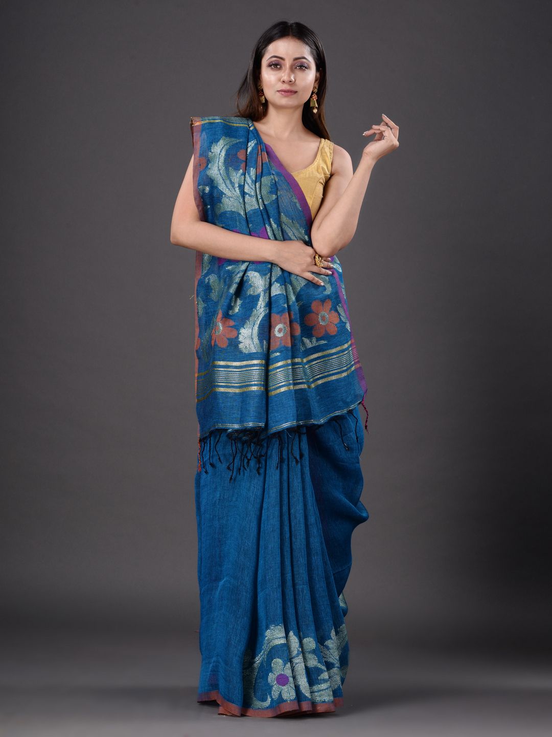 Pure Linen Hand Woven Saree