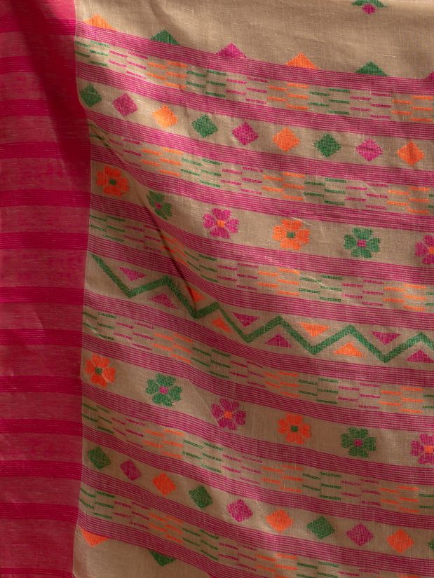 Pure Linen Hand Woven Dhakai Pattern Saree