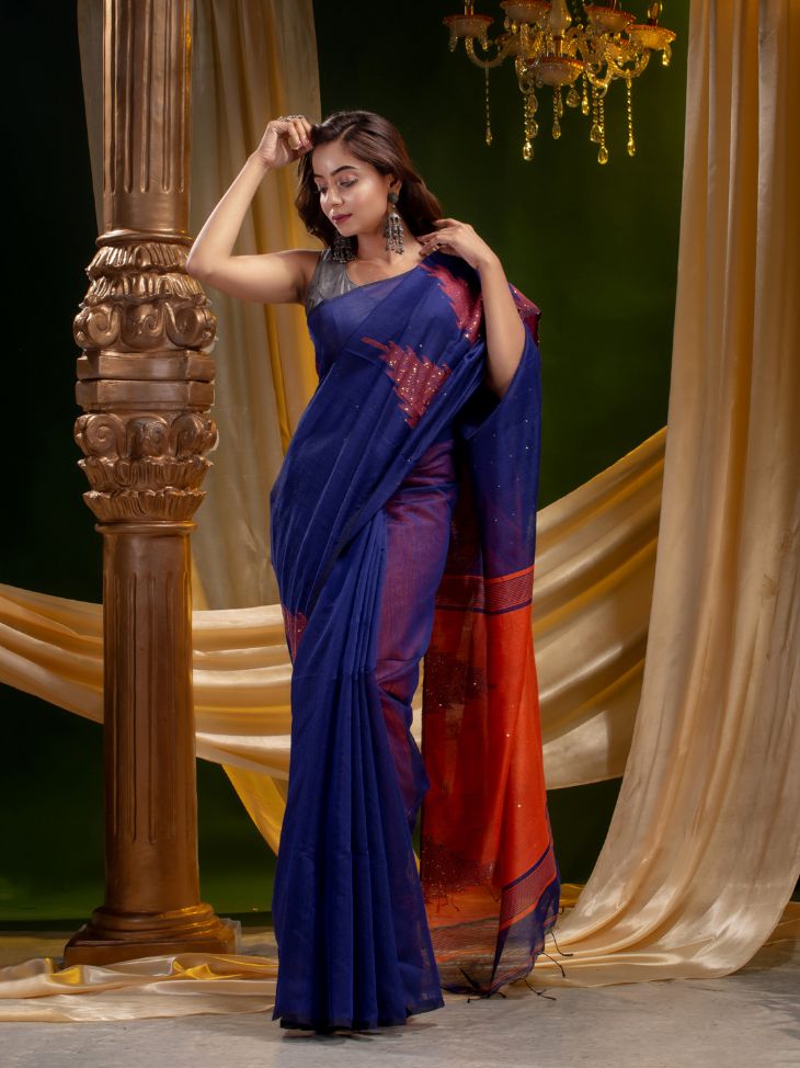 BENGAL HANDLOOM SILK COTTON SAREE WITH SEQUIN WORK