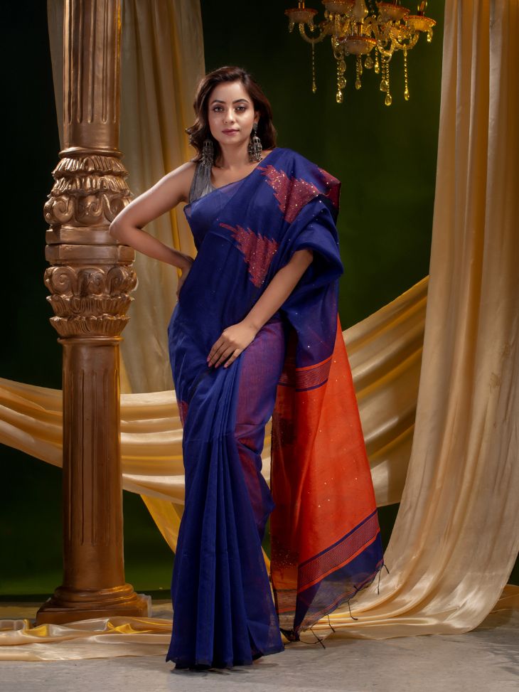 BENGAL HANDLOOM SILK COTTON SAREE WITH SEQUIN WORK