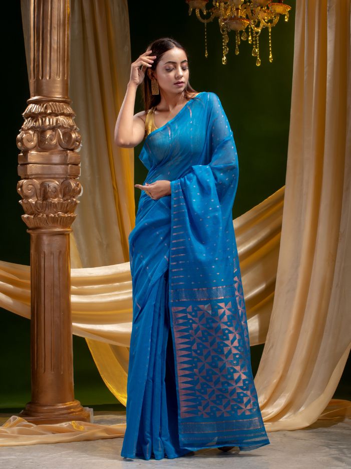 BENGAL HANDLOOM SOFT JAMDANI SAREE WITH COPPER JARI