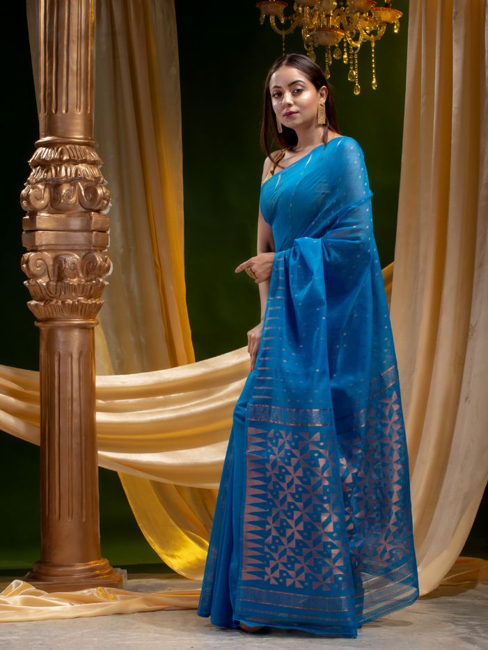 BENGAL HANDLOOM SOFT JAMDANI SAREE WITH COPPER JARI