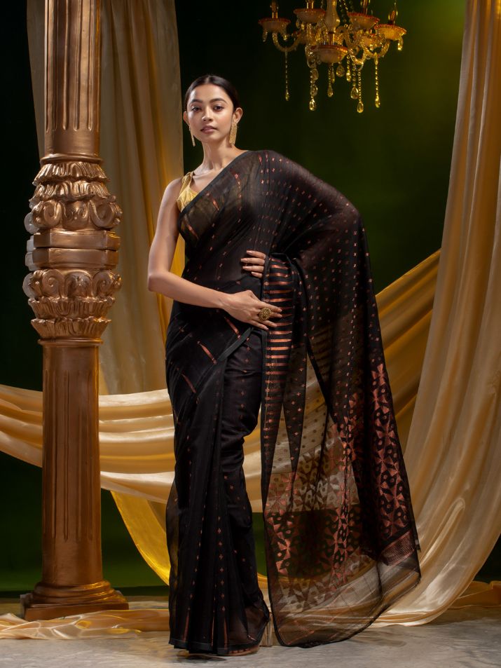 BENGAL HANDLOOM SOFT JAMDANI SAREE WITH COPPER JARI