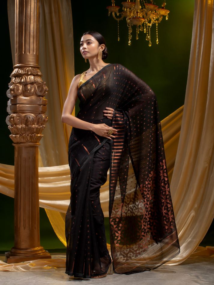 BENGAL HANDLOOM SOFT JAMDANI SAREE WITH COPPER JARI