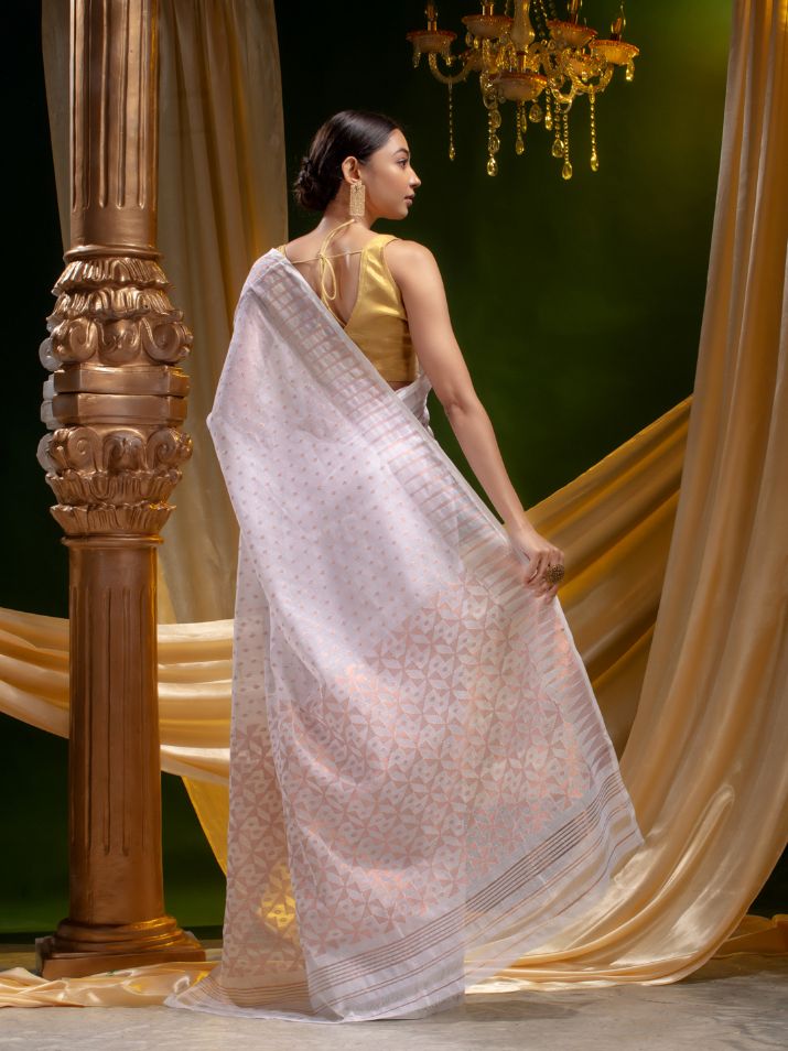 BENGAL HANDLOOM SOFT JAMDANI SAREE WITH COPPER JARI