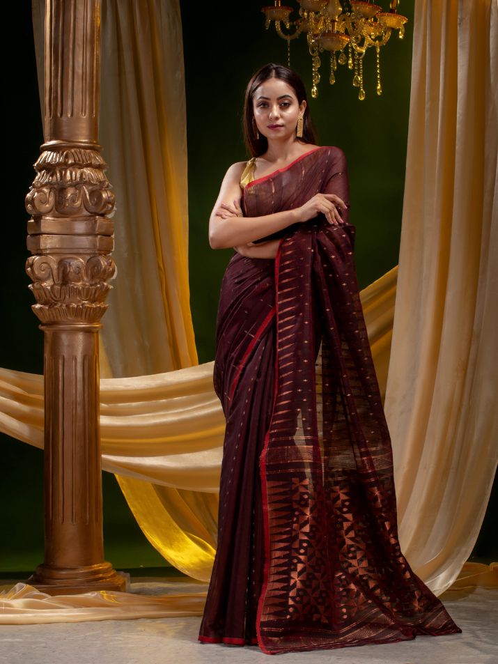 BENGAL HANDLOOM SOFT JAMDANI SAREE WITH COPPER JARI