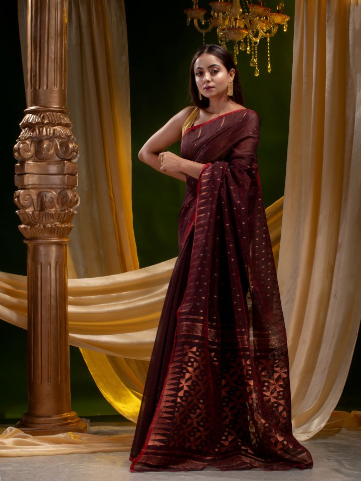 BENGAL HANDLOOM SOFT JAMDANI SAREE WITH COPPER JARI