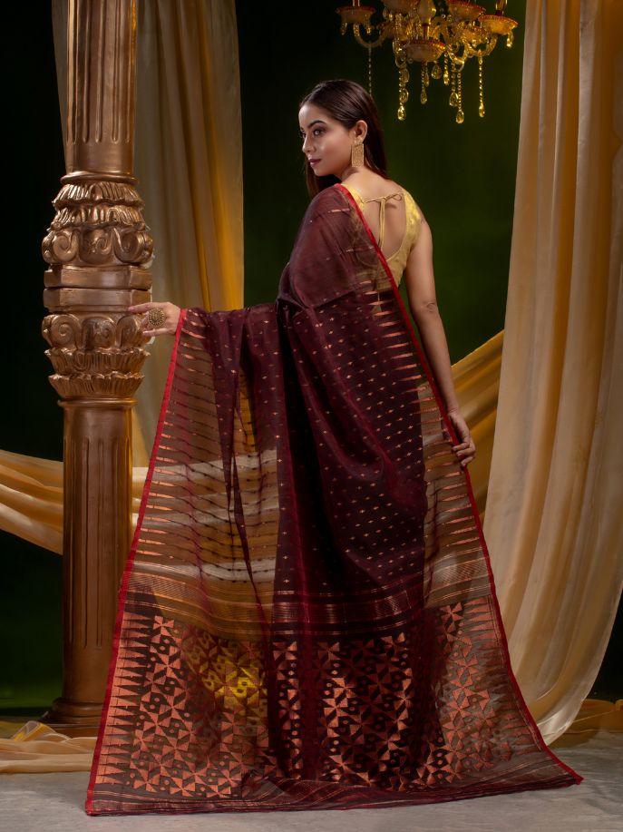 BENGAL HANDLOOM SOFT JAMDANI SAREE WITH COPPER JARI