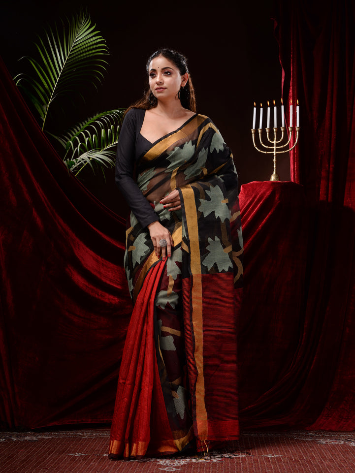 Multi Blended Matka Silk Handwoven Jamdani Work Saree