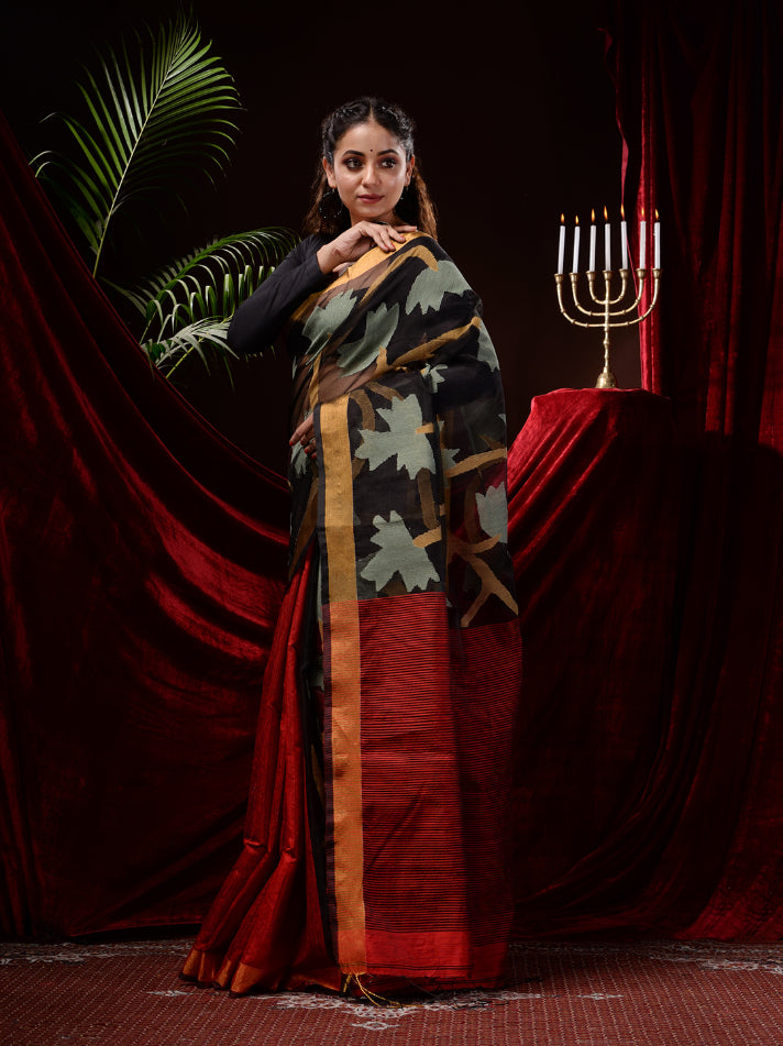 Multi Blended Matka Silk Handwoven Jamdani Work Saree