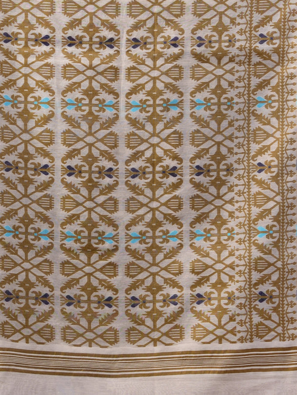 Off White Silk Cotton Handwoven Jamdani Saree