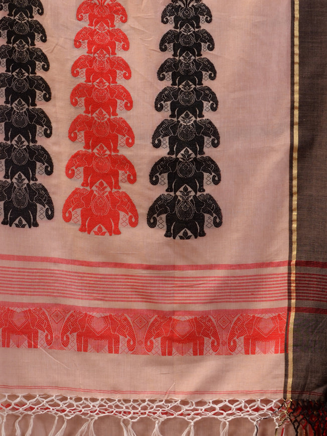 Beige Pure Cotton Hand woven Jamdani Work Saree