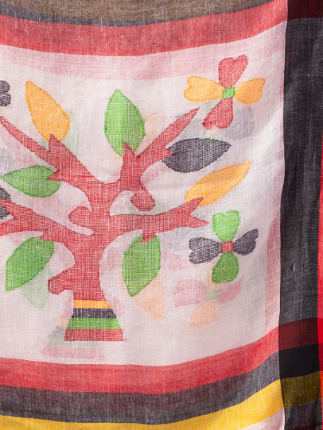 Pure Linen Bengal Handloom Jamdani Work Saree