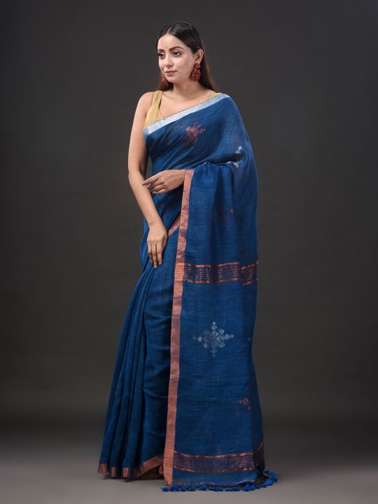 Pure Linen Handwoven Zari Work Saree