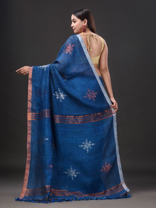 Pure Linen Handwoven Zari Work Saree