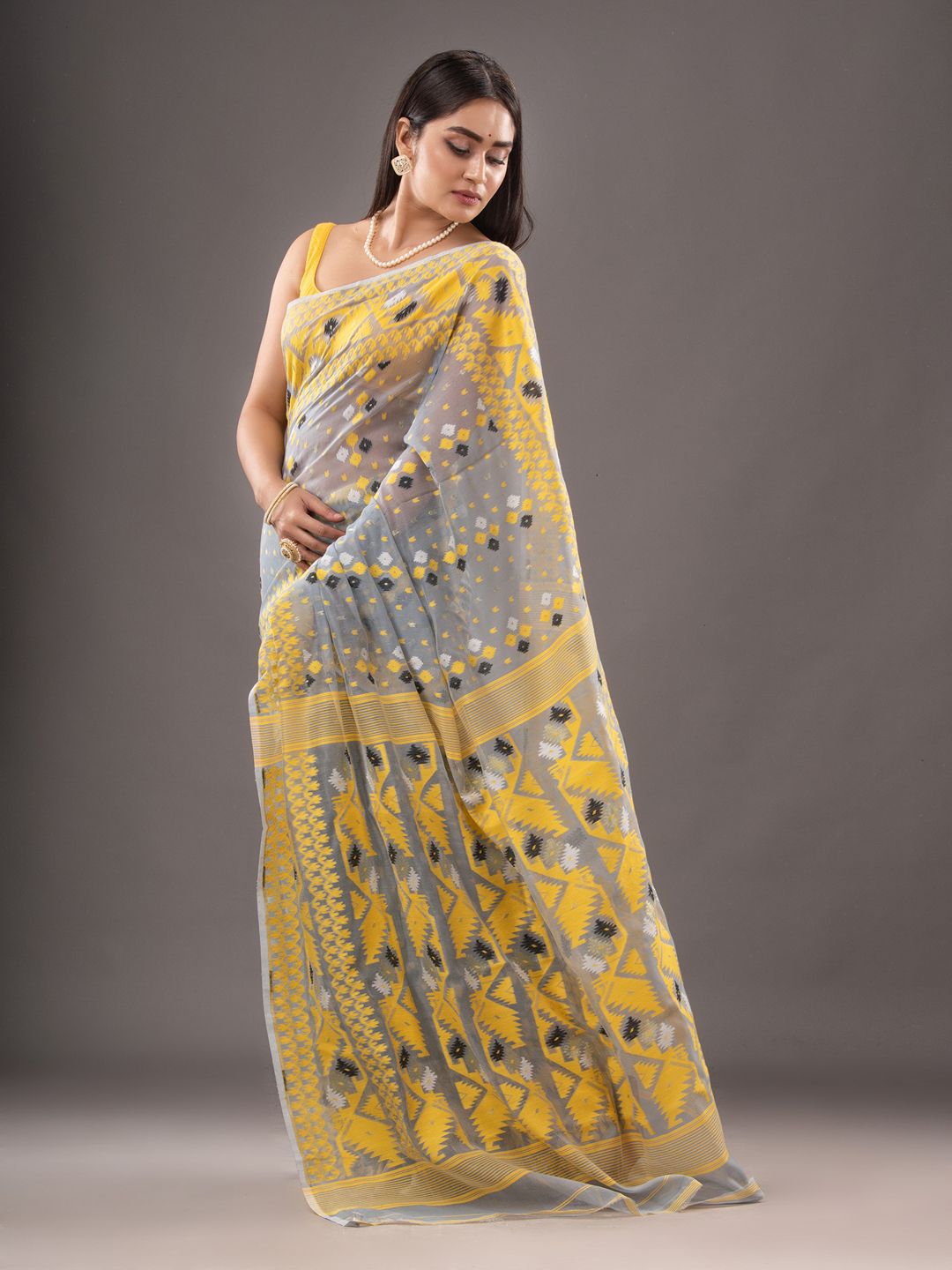 Silk Cotton  buti work  Jamdani Saree