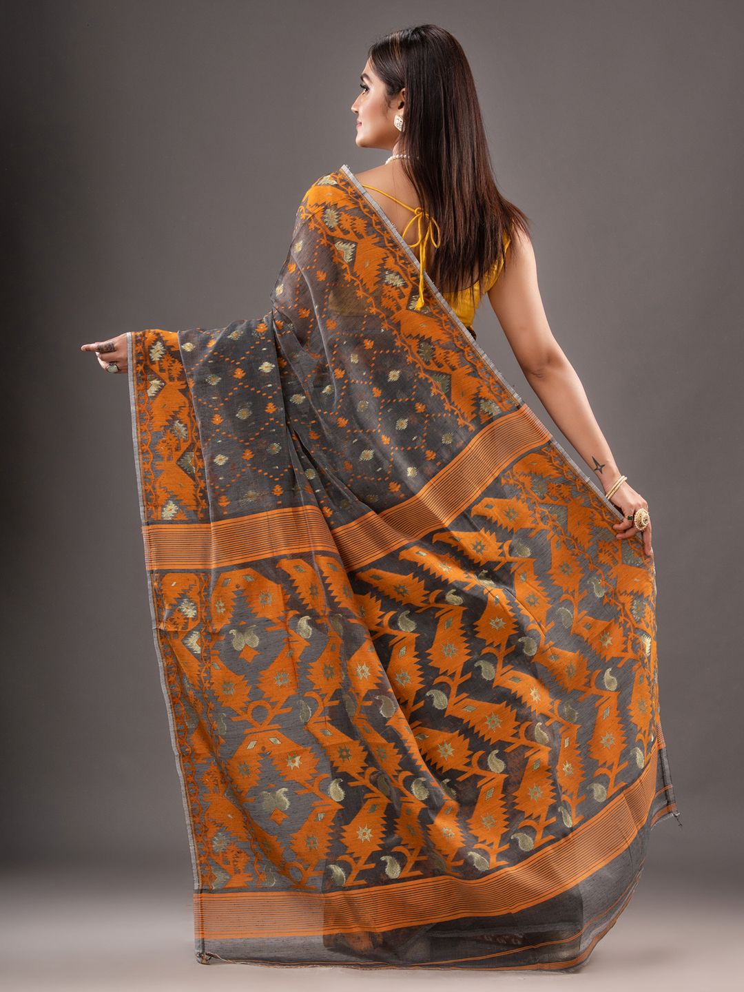 Silk Cotton  buti work  Jamdani Saree