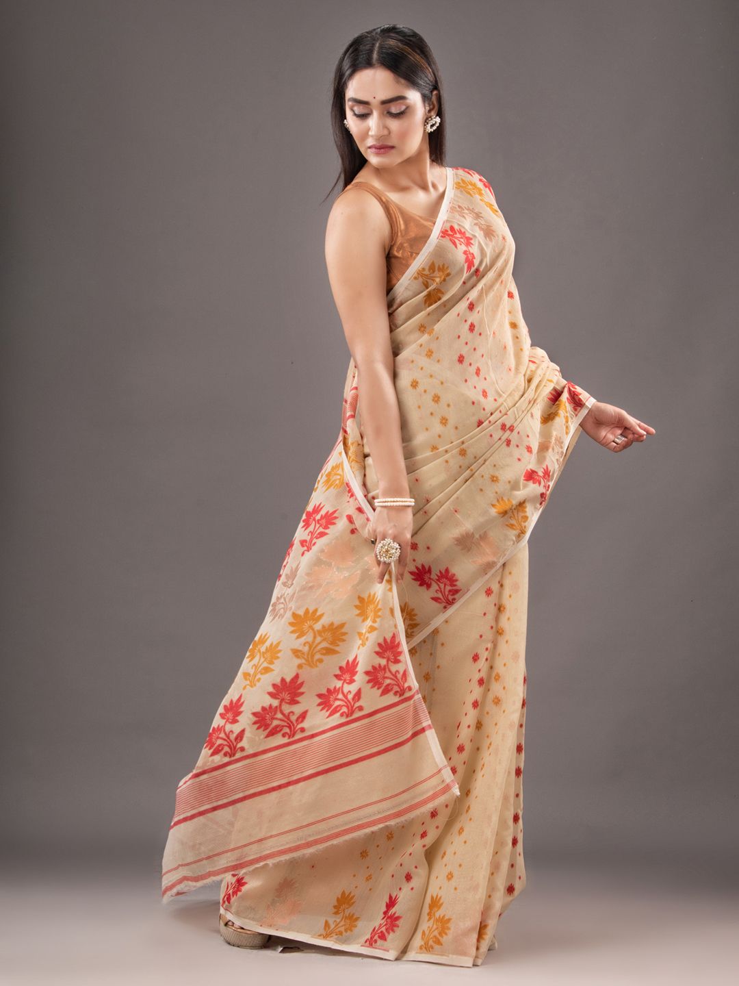Silk Cotton  buti work  Jamdani Saree